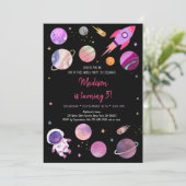 Pink Girl Astronaut Buitenspatie Birthday Kaart (Staand voorkant)