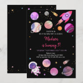 Pink Girl Astronaut Buitenspatie Birthday Kaart (Voorkant / Achterkant)