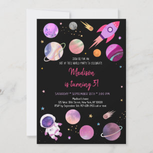 Pink Girl Astronaut Buitenspatie Birthday Kaart