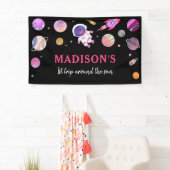 Pink Girl Astronaut Buitenspatie Birthday Spandoek (Insitu)