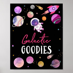 Pink Girl Astronaut Galactic Goodies Birthday Sign Poster