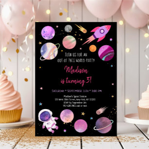 Pink Girl Astronaut Space Birthday Kaart