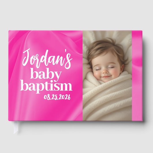 Pink Girl Baby Baptism Christening Guest Book Gastenboek (Voorkant)