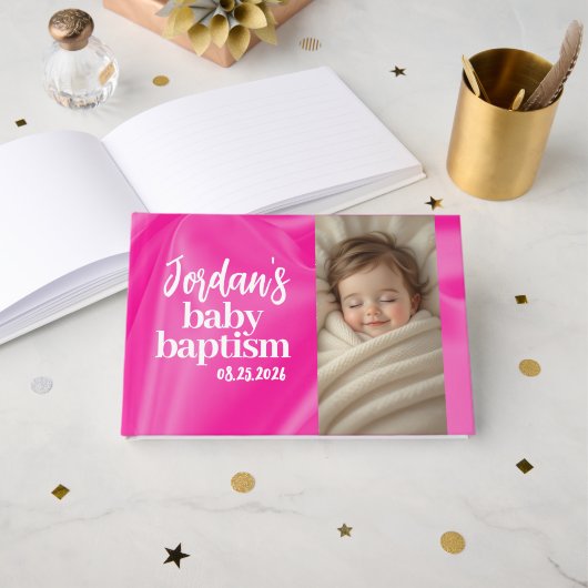 Pink Girl Baby Baptism Christening Guest Book Gastenboek (Voorkant open)