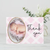 Pink Girl Baby Foto Bedankt Script Geboorte (Staand voorkant)