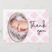 Pink Girl Baby Foto Bedankt Script Geboorte (Voorkant / Achterkant)