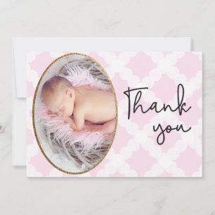 Pink Girl Baby Foto Bedankt Script Geboorte