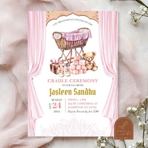 Pink Girl Baby shower Cradle Ceremony Kaart