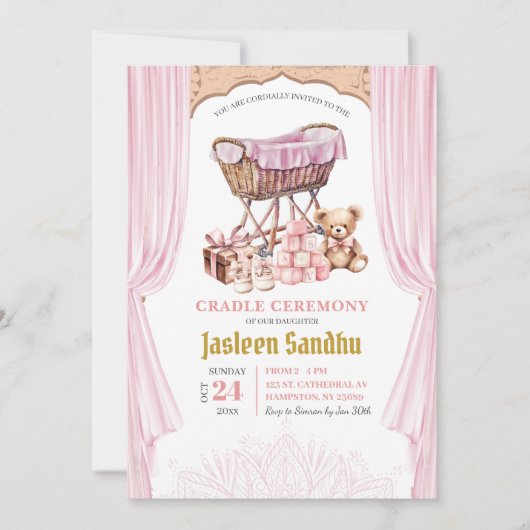 Pink Girl Baby shower Cradle Ceremony Kaart (Voorkant)