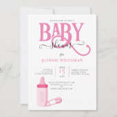 PINK GIRL BABY SHOWER MET BABY FLES KAART (Voorkant)
