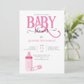 PINK GIRL BABY SHOWER MET BABY FLES KAART (Staand voorkant)