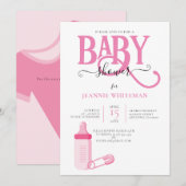 PINK GIRL BABY SHOWER MET BABY FLES KAART (Voorkant / Achterkant)