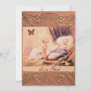 PINK GIRL BABY SHOWER MET BUTTERFLY Champagne Kaart