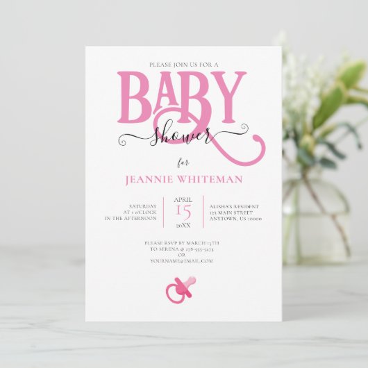 PINK GIRL BABY SHOWER MET PACIFIER KAART (Staand voorkant)