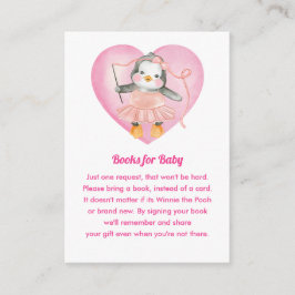 Pink Girl Baby shower Penguin Book Request Informatiekaartje