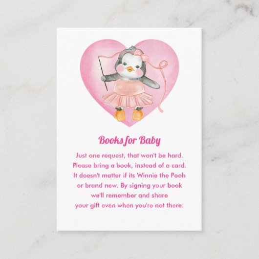 Pink Girl Baby shower Penguin Book Request Informatiekaartje (Voorkant)