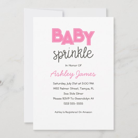 Pink Girl Baby Sprinkle Invitation Kaart (Voorkant)