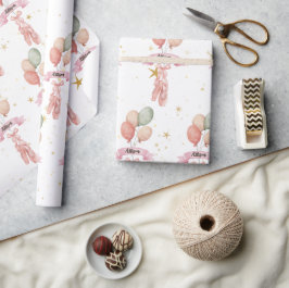 Pink Girl Ballerina Pattern Birthday Party Cadeaupapier