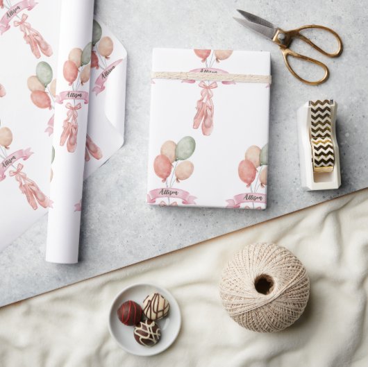 Pink Girl Ballerina Pattern Birthday Party Cadeaupapier (Crafts)