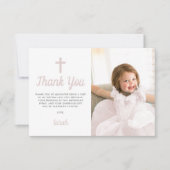 Pink Girl Baptism First Birthday Foto Bedankkaart (Voorkant)