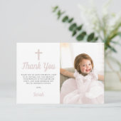 Pink Girl Baptism First Birthday Foto Bedankkaart (Staand voorkant)