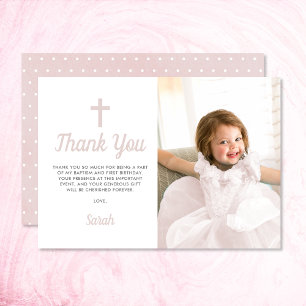 Pink Girl Baptism First Birthday Foto Bedankkaart