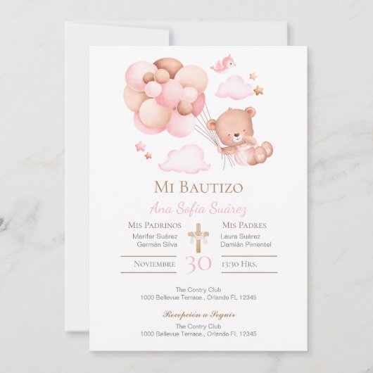 Pink Girl Baptism Invitation Kaart (Voorkant)
