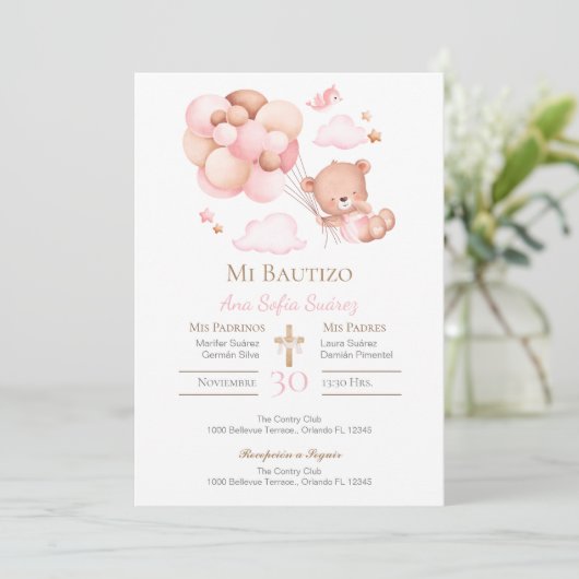 Pink Girl Baptism Invitation Kaart (Staand voorkant)