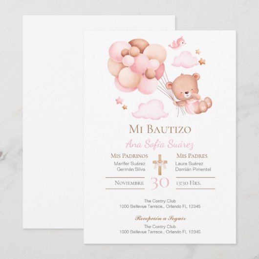 Pink Girl Baptism Invitation Kaart (Voorkant / Achterkant)