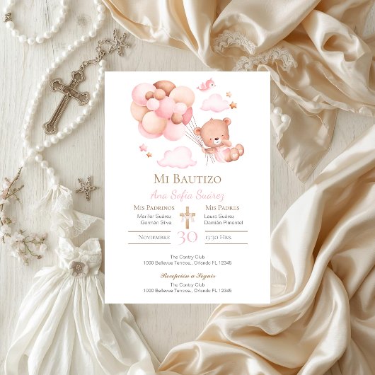 Pink Girl Baptism Invitation Kaart