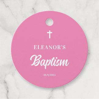 Pink Girl Baptism Round Bedankjes Labels