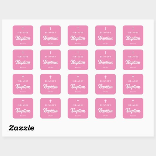 Pink Girl Baptism  Vierkante Sticker (Vel)