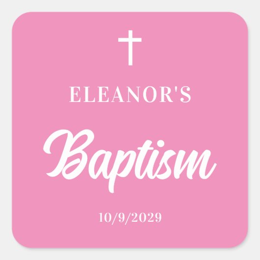 Pink Girl Baptism  Vierkante Sticker (Voorkant)