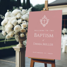 Pink Girl Baptism Welcome Cross & Crest Dusty Rose