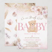 Pink Girl Bear Boho Baby Shower Kaart (Voorkant / Achterkant)