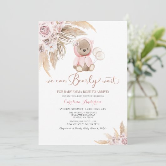 Pink Girl Boho Beer Baby shower Uitnodiging  (Staand voorkant)