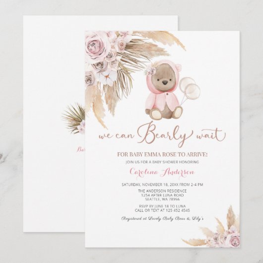 Pink Girl Boho Beer Baby shower Uitnodiging (Voorkant / Achterkant)