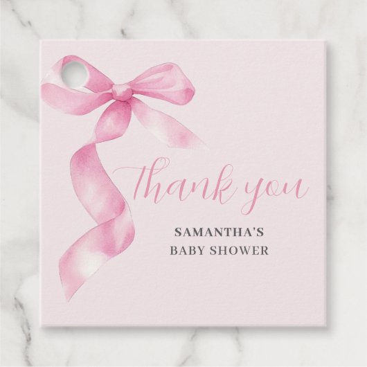 Pink Girl Bow Baby shower Bedankt Bedankjes Labels (Voorkant)