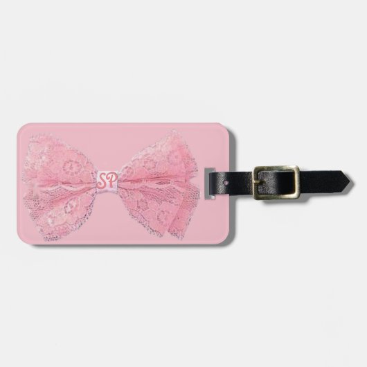 PINK GIRL BOW, CUSTOM KINDEREN REISNAAM TAG BAGAGELABEL (Voorkant horizontaal)