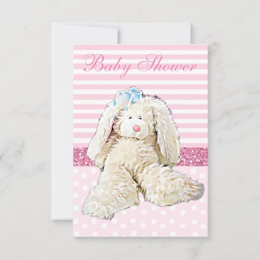 Pink Girl  Bunny Baby shower Invitation Kaart (Voorkant)