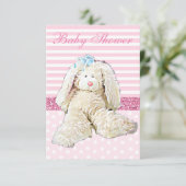 Pink Girl  Bunny Baby shower Invitation Kaart (Staand voorkant)