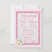 Pink Girl  Bunny Baby shower Invitation Kaart (Achterkant)