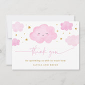 Pink Girl Cloud Stars Baby Sprinkle Bedankkaart (Voorkant)