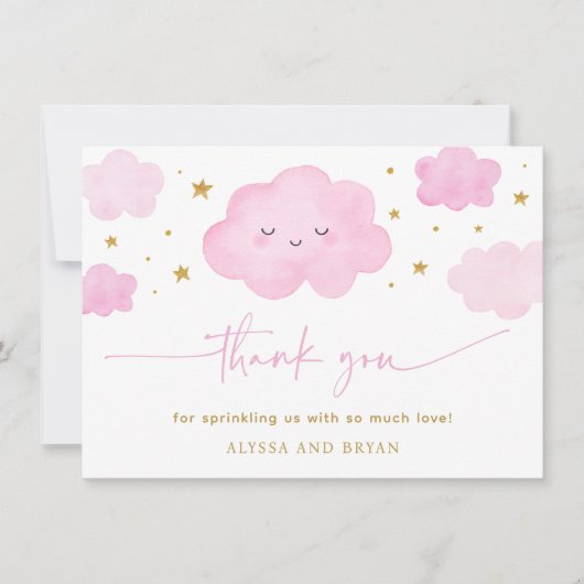 Pink Girl Cloud Stars Baby Sprinkle Bedankkaart (Voorkant)