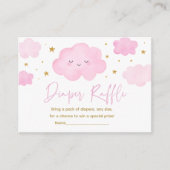 Pink Girl Cloud Stars Baby Sprinkle Diaper Raffle Informatiekaartje (Voorkant)