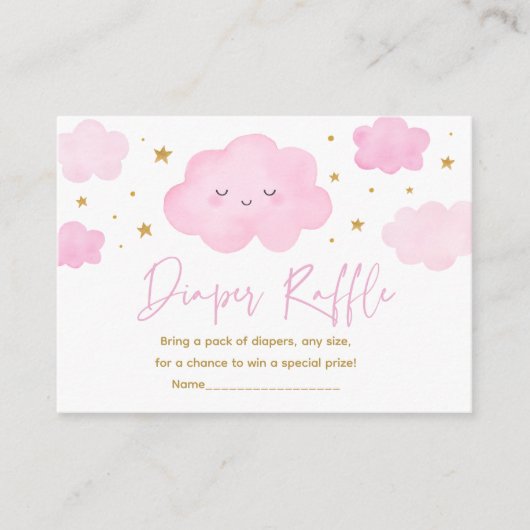 Pink Girl Cloud Stars Baby Sprinkle Diaper Raffle Informatiekaartje (Voorkant)