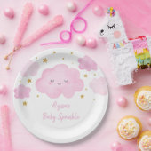 Pink Girl Cloud Stars Baby Sprinkle Papieren Bordje (Feest)