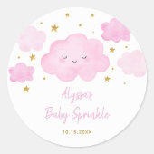Pink Girl Cloud Stars Baby Sprinkle Ronde Sticker (Voorkant)