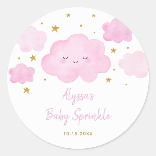 Pink Girl Cloud Stars Baby Sprinkle Ronde Sticker (Voorkant)