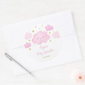Pink Girl Cloud Stars Baby Sprinkle Ronde Sticker (Envelop)